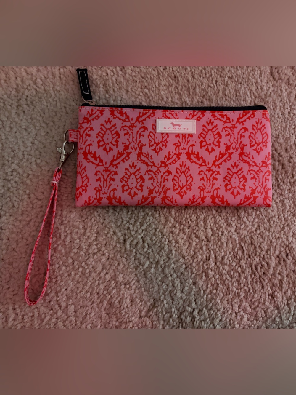 Scout Pink and Red Damask Wristlet